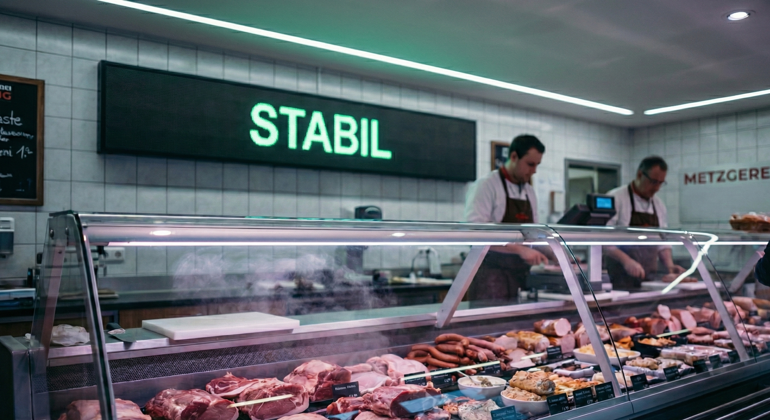 Kühltheke und Kühlhaus einer Fleischerei