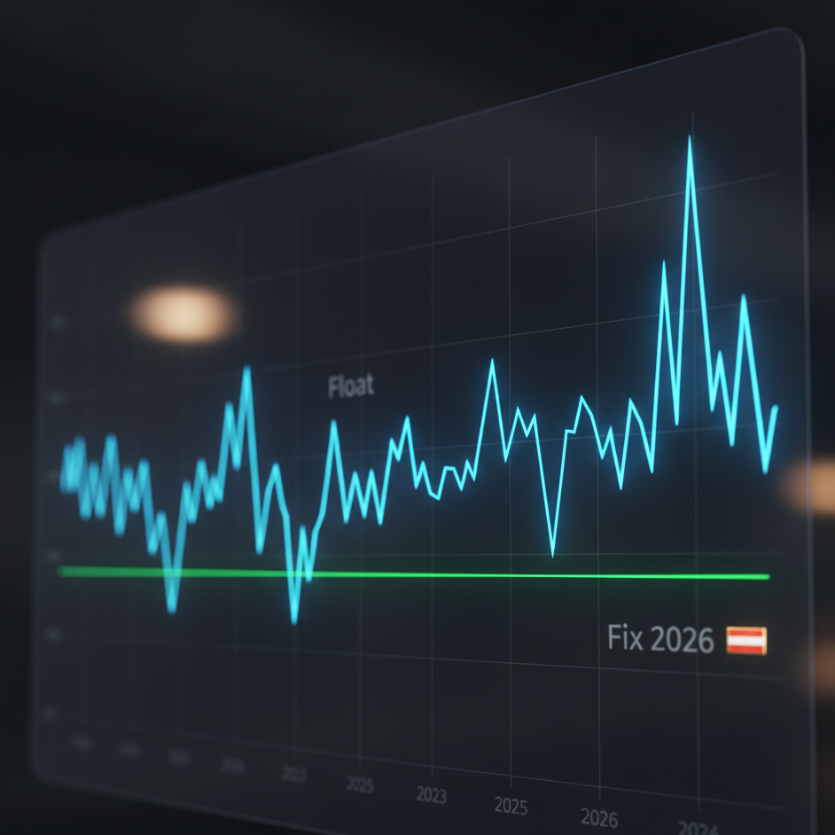 Grafik zur Strompreisentwicklung an der Börse mit Prognose 2026
