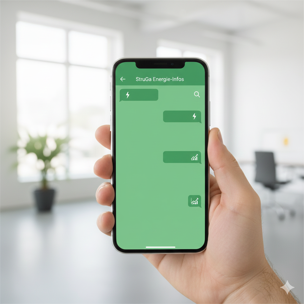 Smartphone zeigt den Struga Energie WhatsApp Kanal