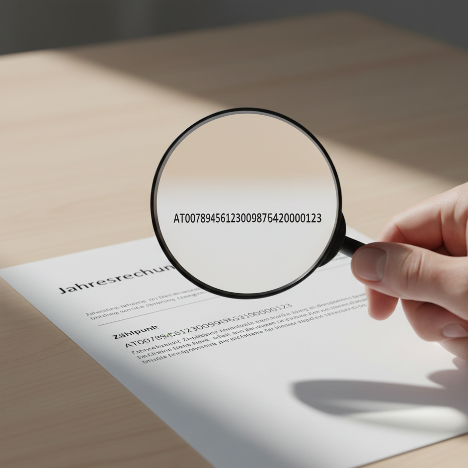 Beispiel einer Stromrechnung mit markierter Zählpunktbezeichnung